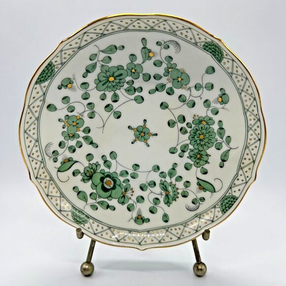 VINTAGE Meissen Indian Painting Green- Flat Cup & Saucer Set - Flowers Gold Trim - Picture 3 of 11